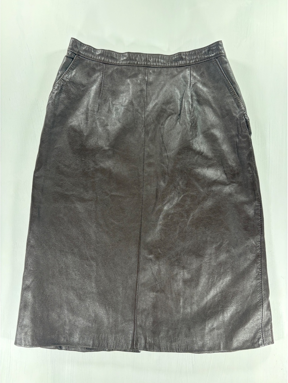 9Moda Genuine Leather  Vintage Brown Midi Skirt Made in Italy Size S/M